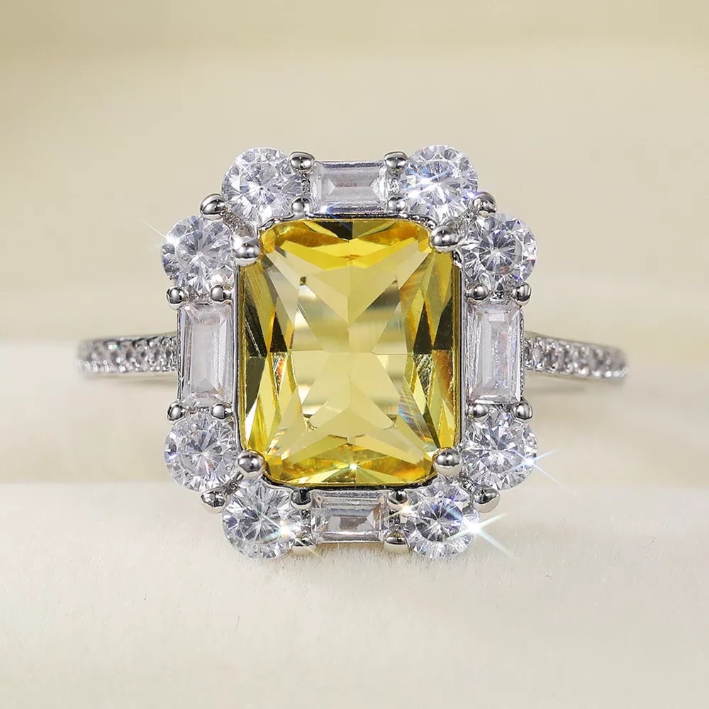 New 925 Silver Emerald Cut Diamond Ring